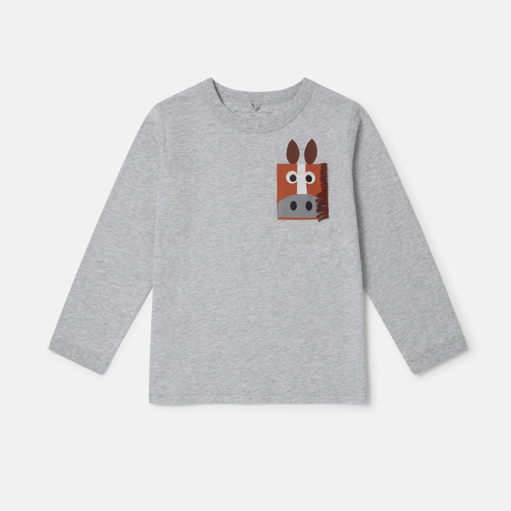 Stella McCartney Gray Long Sleeve Kids Shirt with Horse Design